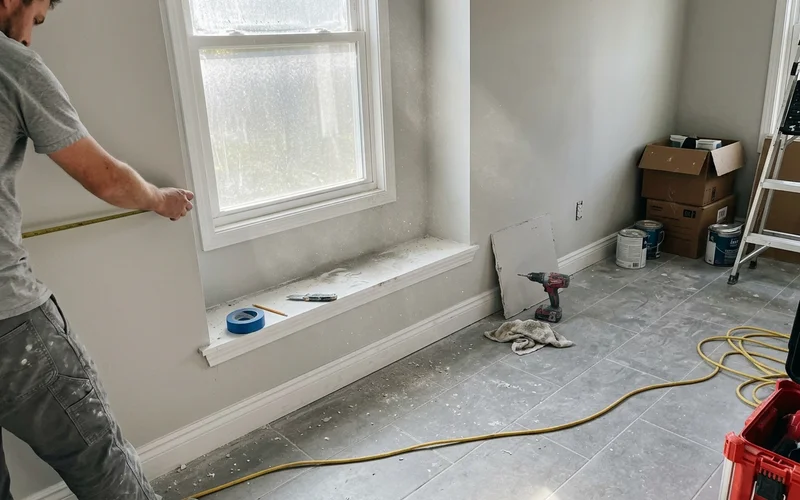 Fine construction dust visible in a sunbeam inside a bare room
