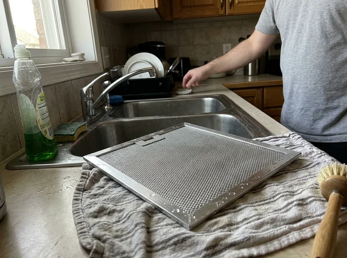 Range hood filter after degreasing